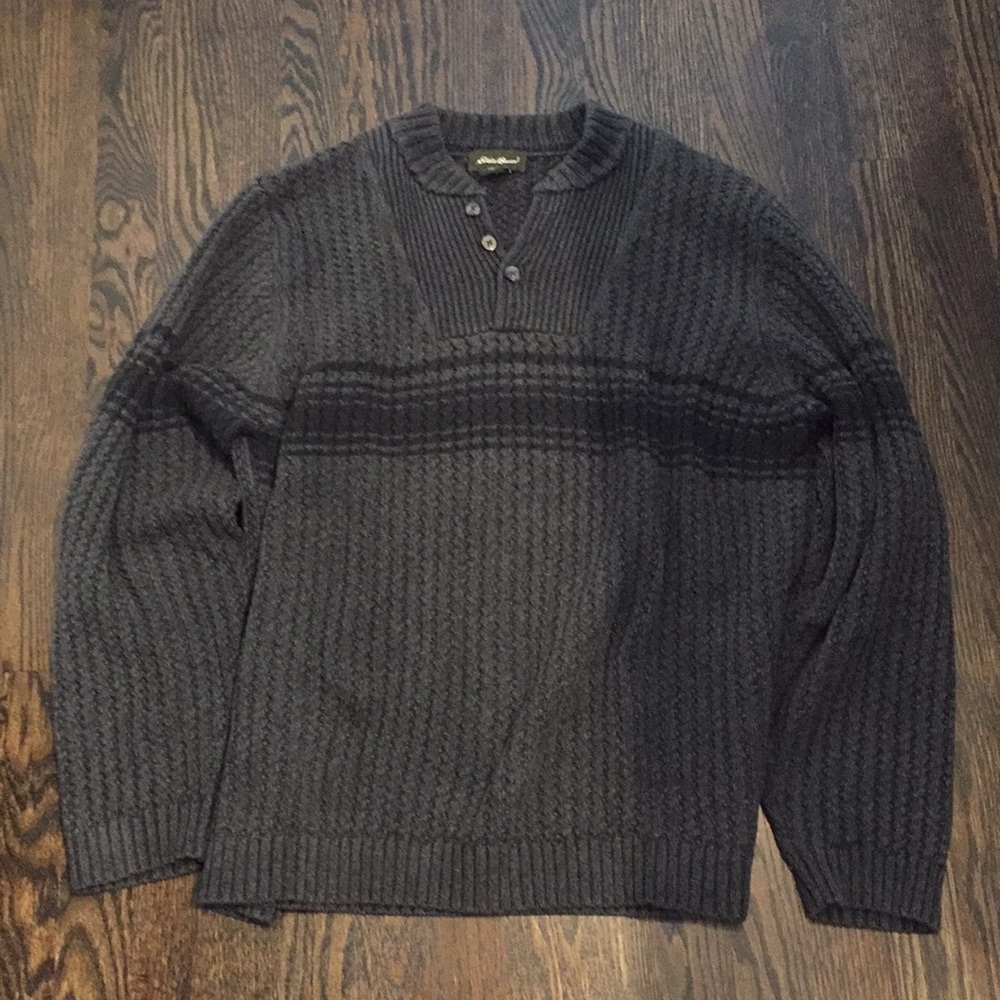 ❄️ Eddie Bauer gray striped knit sweater, Tall L